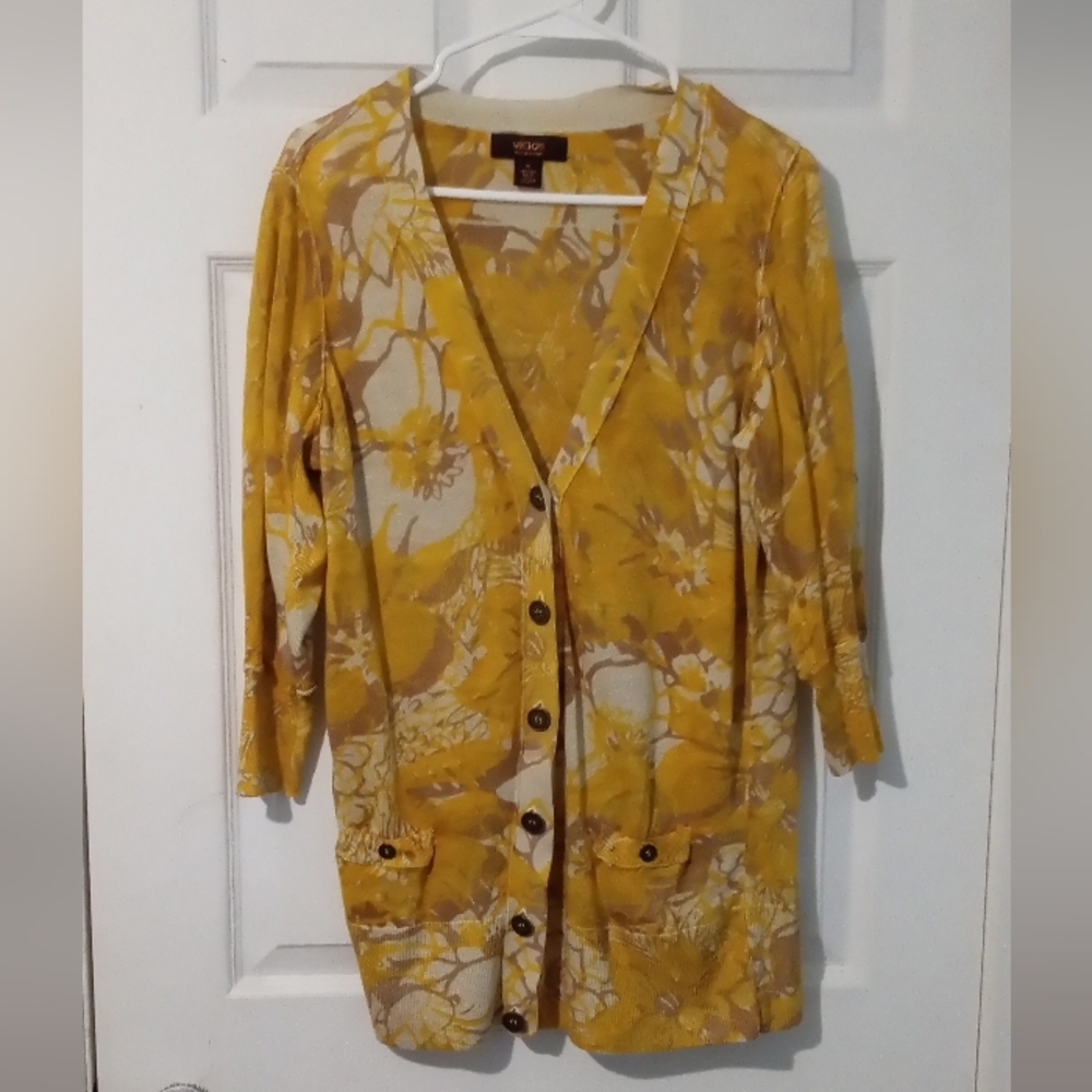 Victor Alfaro Mustard Floral Cardigan